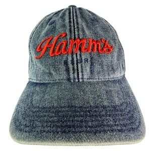 Legacy Hamm's Beer Acid Wash Denim Baseball Dad Cap Hat Blue Red Script